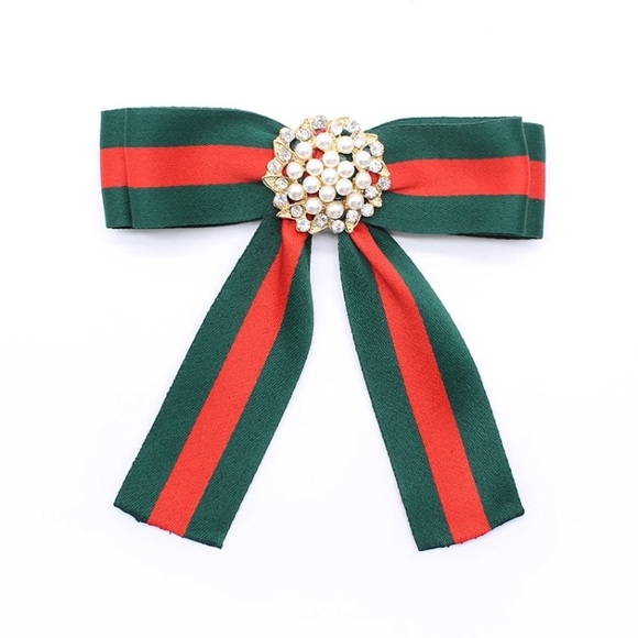 Red and green stripe brooches tie pin denim - Picture 2 of 5